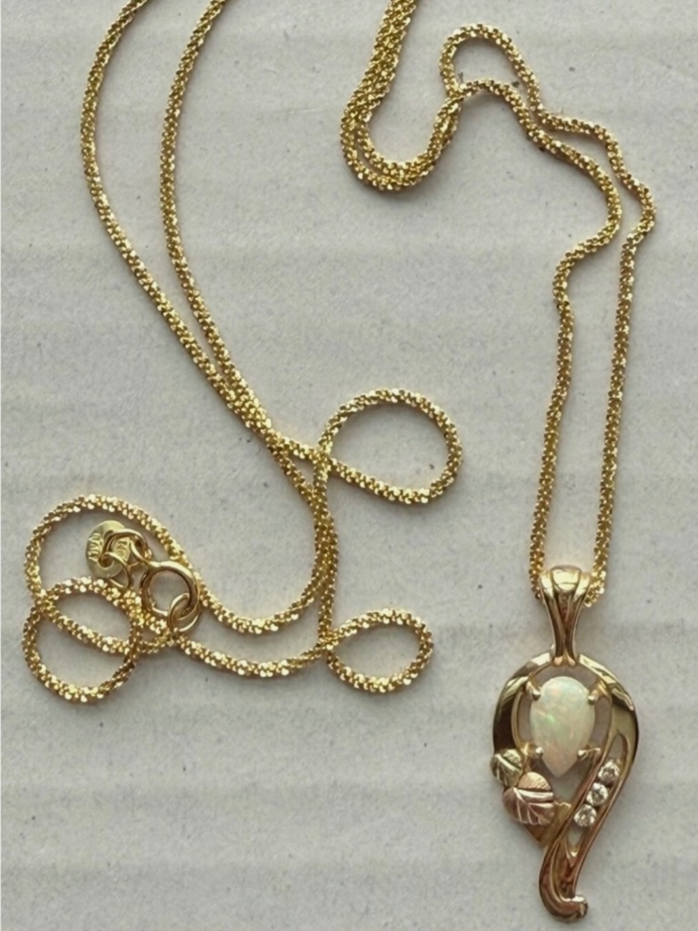 Black Hills Gold Natural Opal & 3 Diamond Necklace